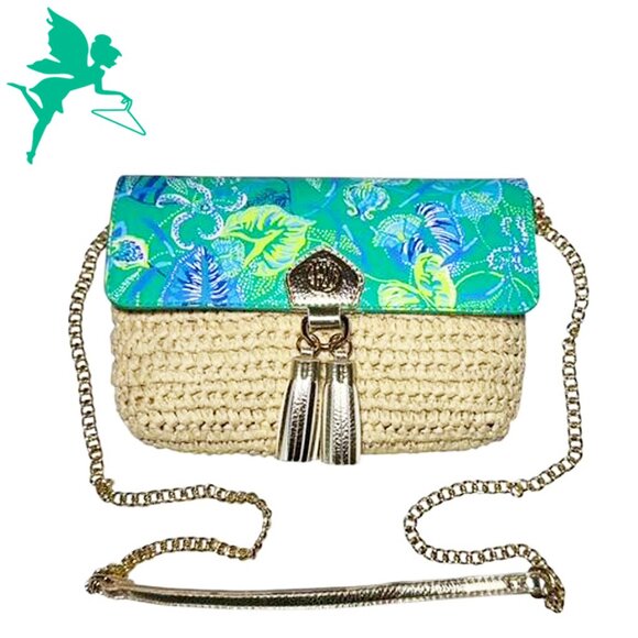 Lilly Pulitzer Handbags - LILLY PULITZER Straw Convertible Chain Strap Crossbody Bag